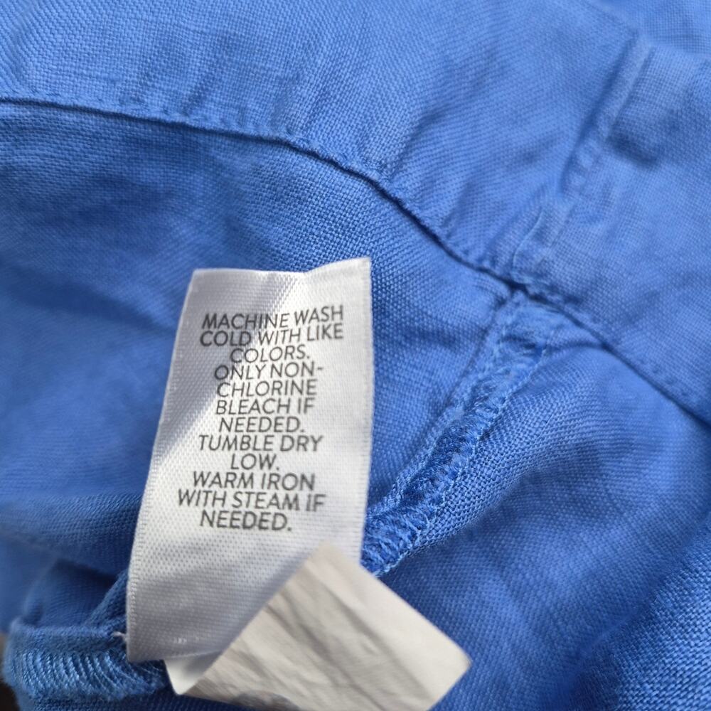 J Jill Blue Linen Popover Shirtdress Midi Shift Utility Pocket Long Sleeve Sz S - Picture 11 of 11